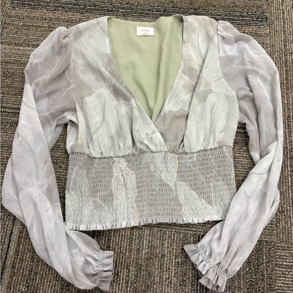 Wilfred Light Gray Leaf Pattern Blouse - image 1